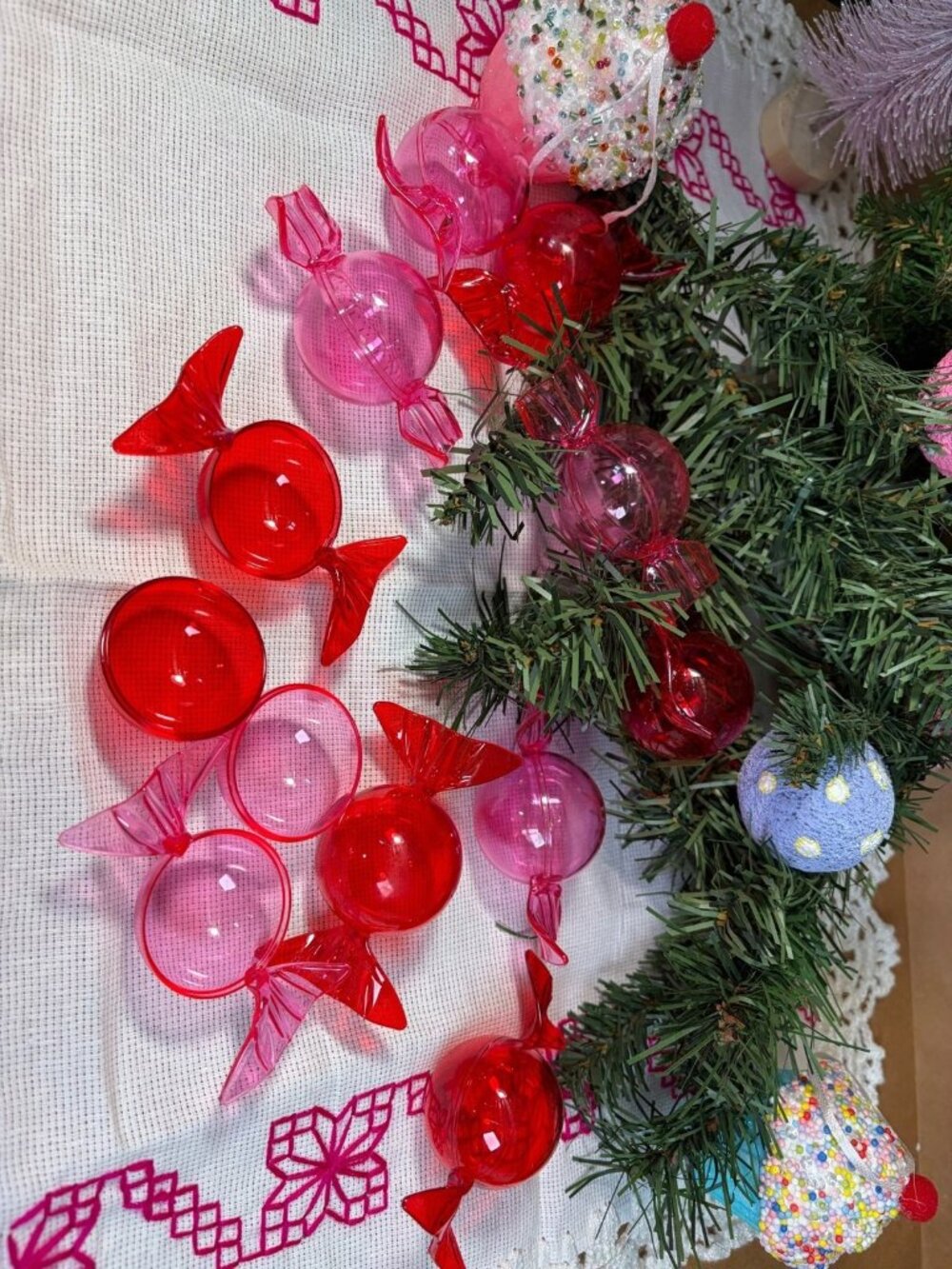 Plastic Candy-Themed Ornaments In Red & Pink For Holiday Tree Decor - Picture 12 of 14
